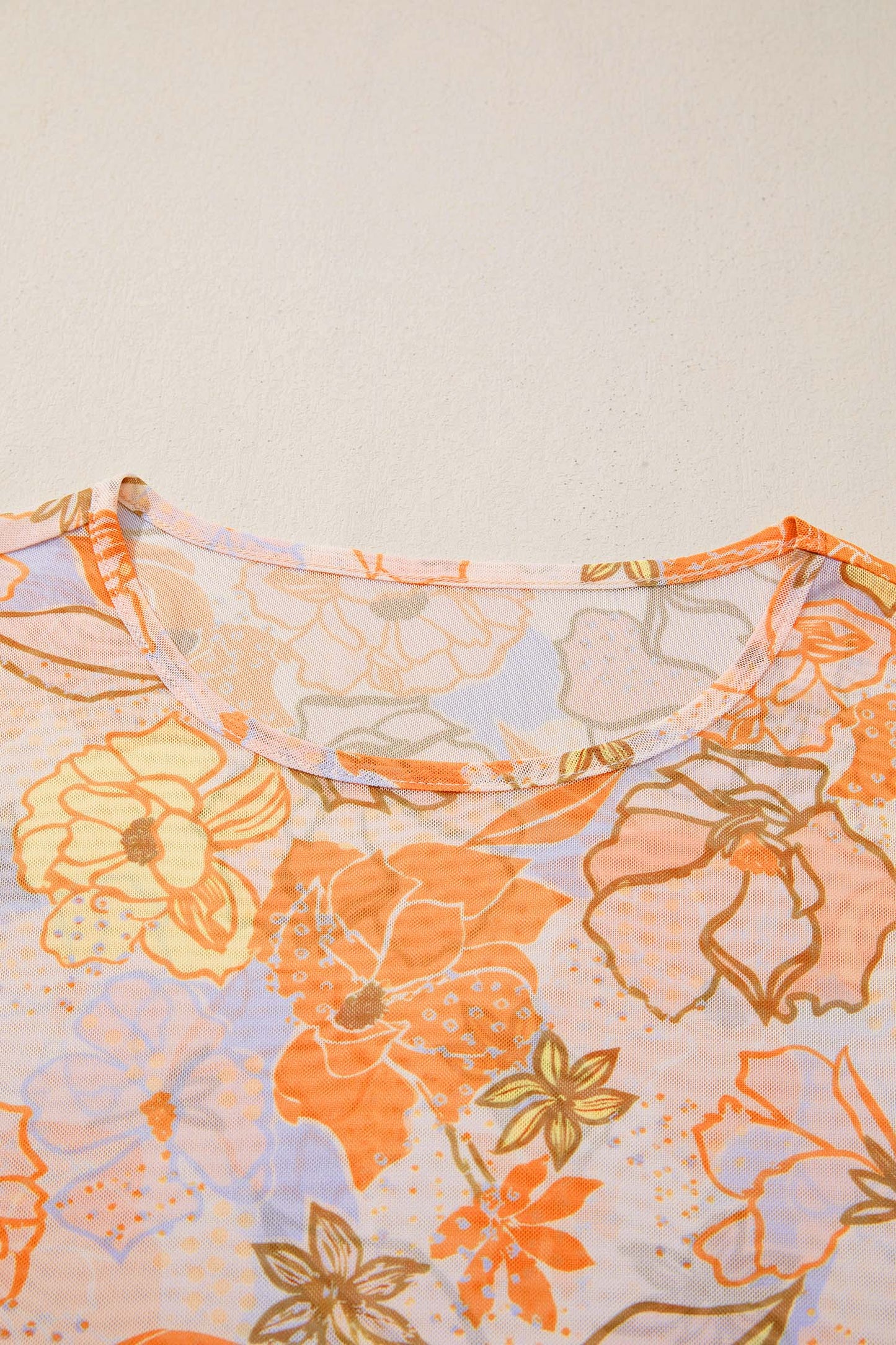 Floral Mesh Lettuce Trim Long Sleeve Top