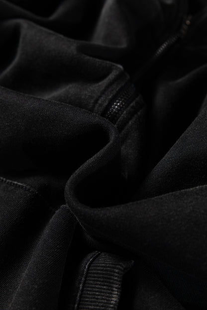 Solid Half-Zip Kangaroo Pocket Baggy Hoodie