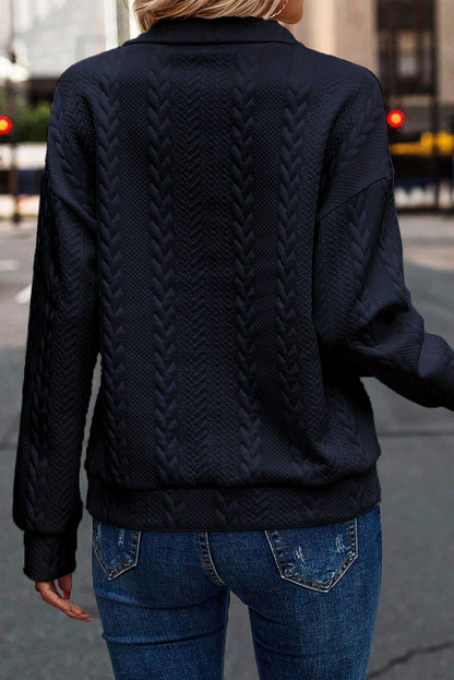 Cable Textured Zip Up Sweatshirt