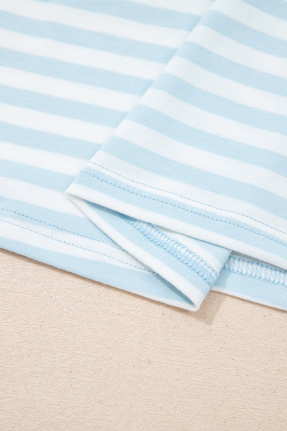 Stripe Contrast Trim Tee & Drawstring Shorts Set