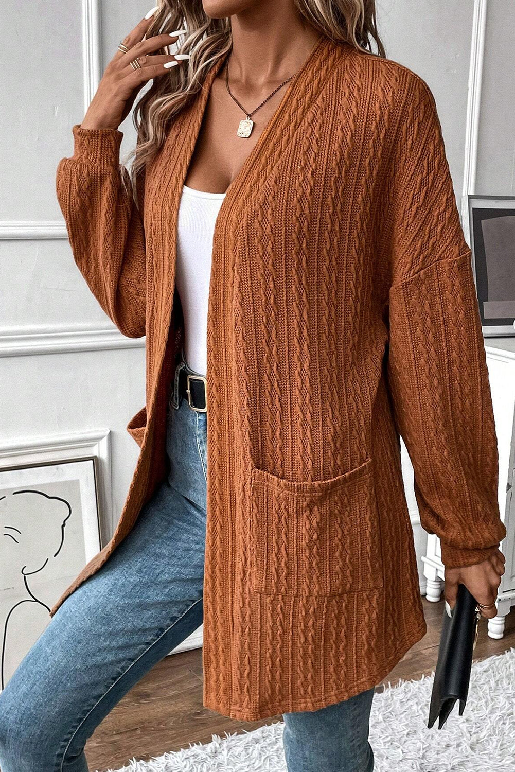 Texture Knit Open Front Cardigan