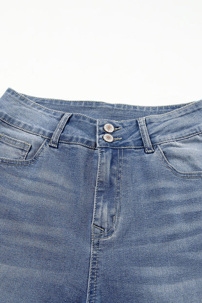 Buttoned High Waist Raw Hem Skinny Jeans