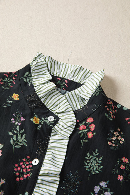 Floral Contrast Frill Trim Short Sleeve Shirt