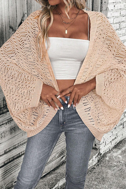 Pointelle Knit Batwing Sleeve Cardigan