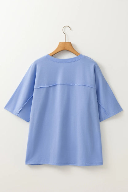 Floral Patch Exposed Stitching Crew Neck Tee