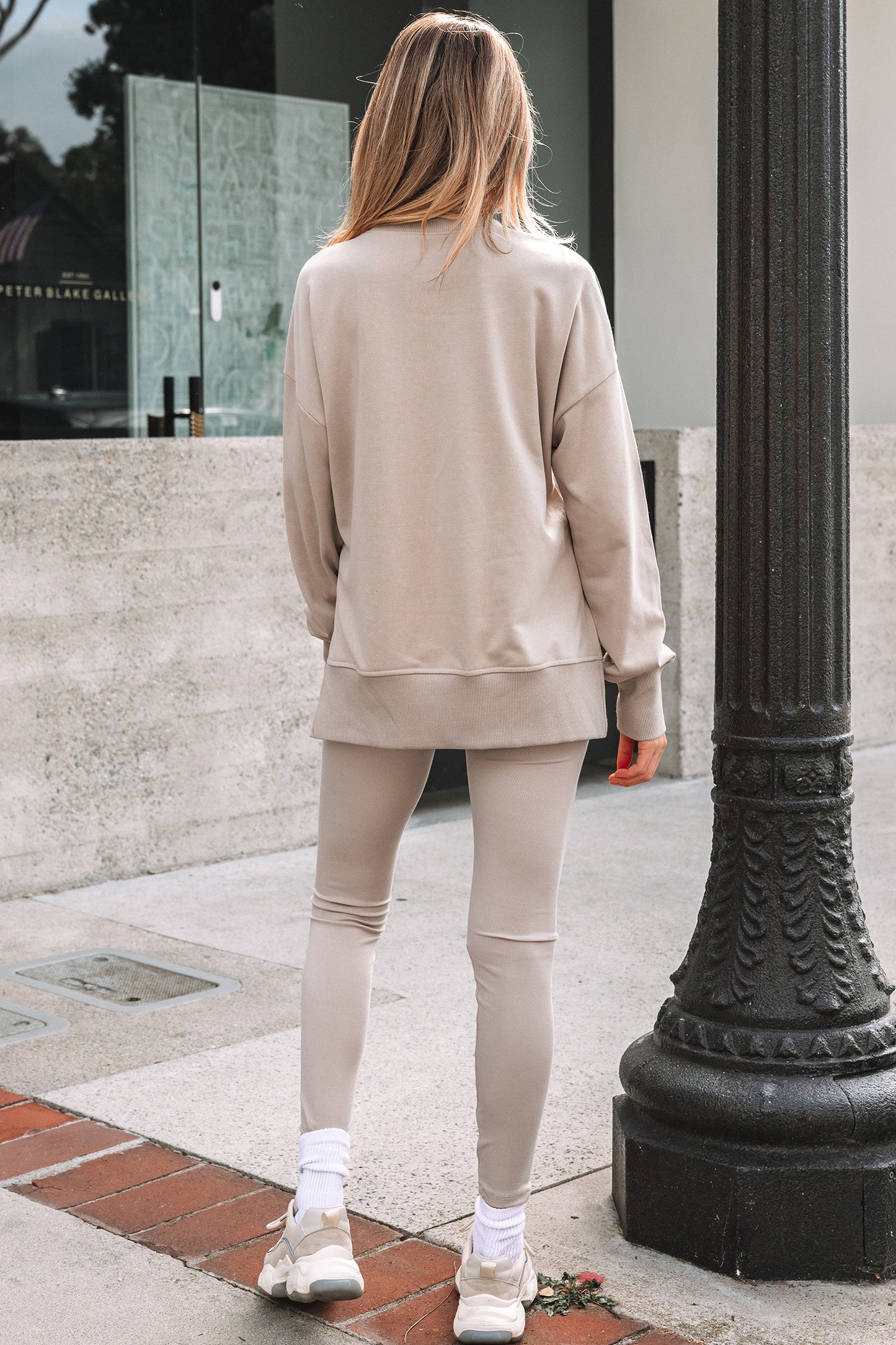 Solid Side Slit Sweatshirt and Leggings Set