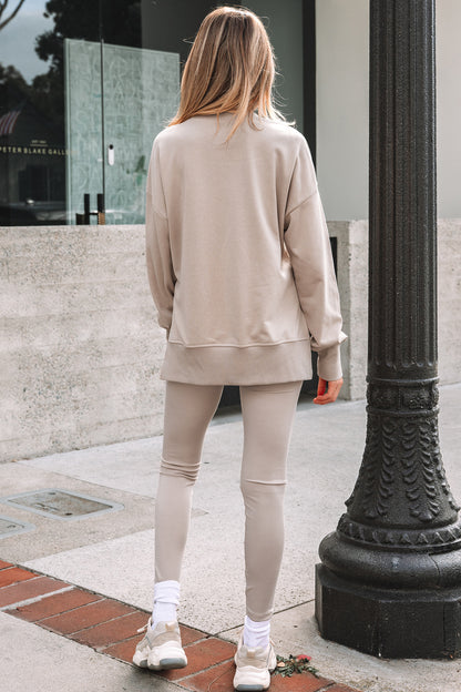 Solid Oversize Sweatshirt and Ribbed Leggings Set