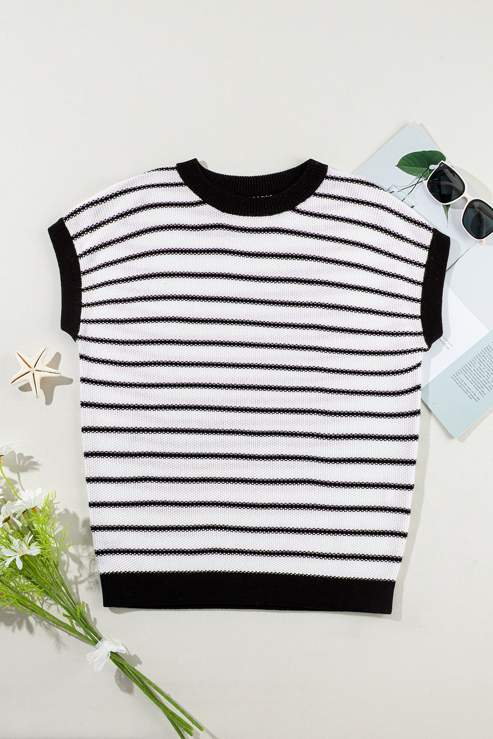 Stripe Knit Short Sleeve Sweater