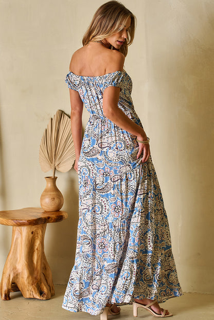 Boho Paisley Off-Shoulder Maxi Dress