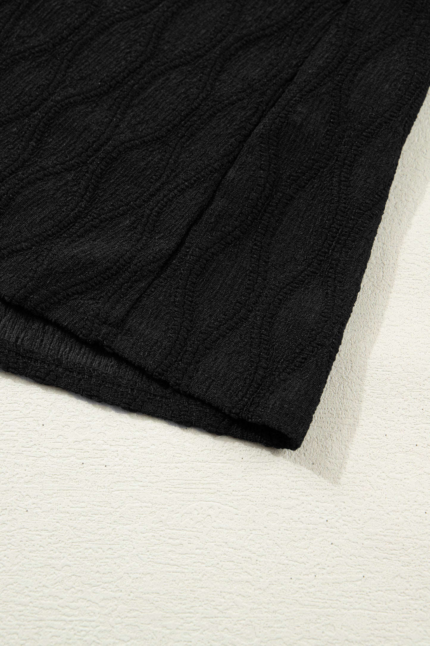 Solid Textured Notch Neck Puff Sleeve Blouse