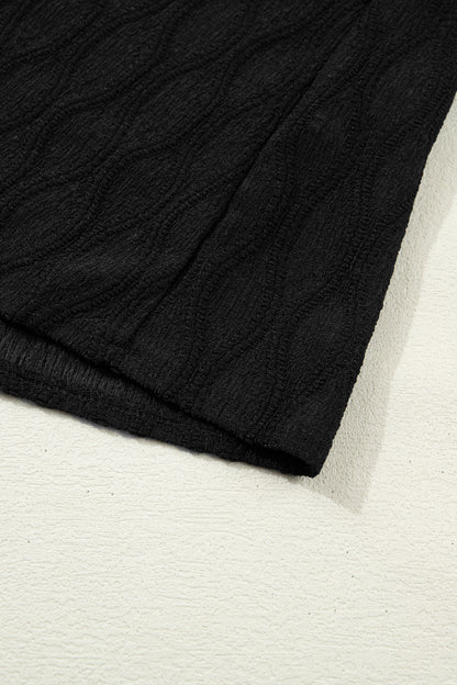 Solid Textured Notch Neck Puff Sleeve Blouse