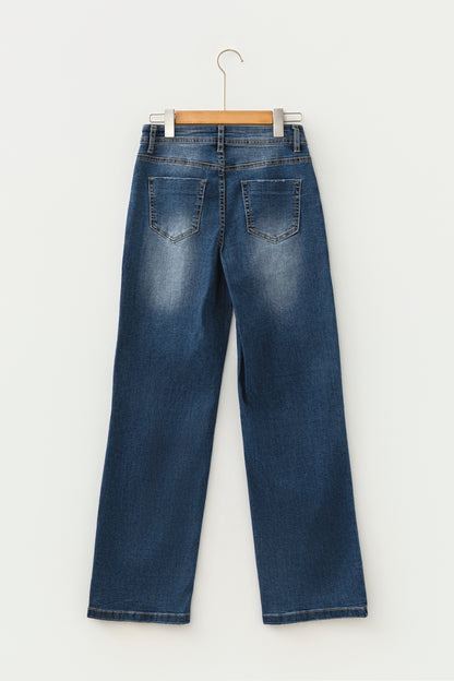 Acid Washed Straight Leg Full Length Jeans