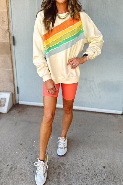 Colorblock Stripe Reverse Seam Sweatshirt