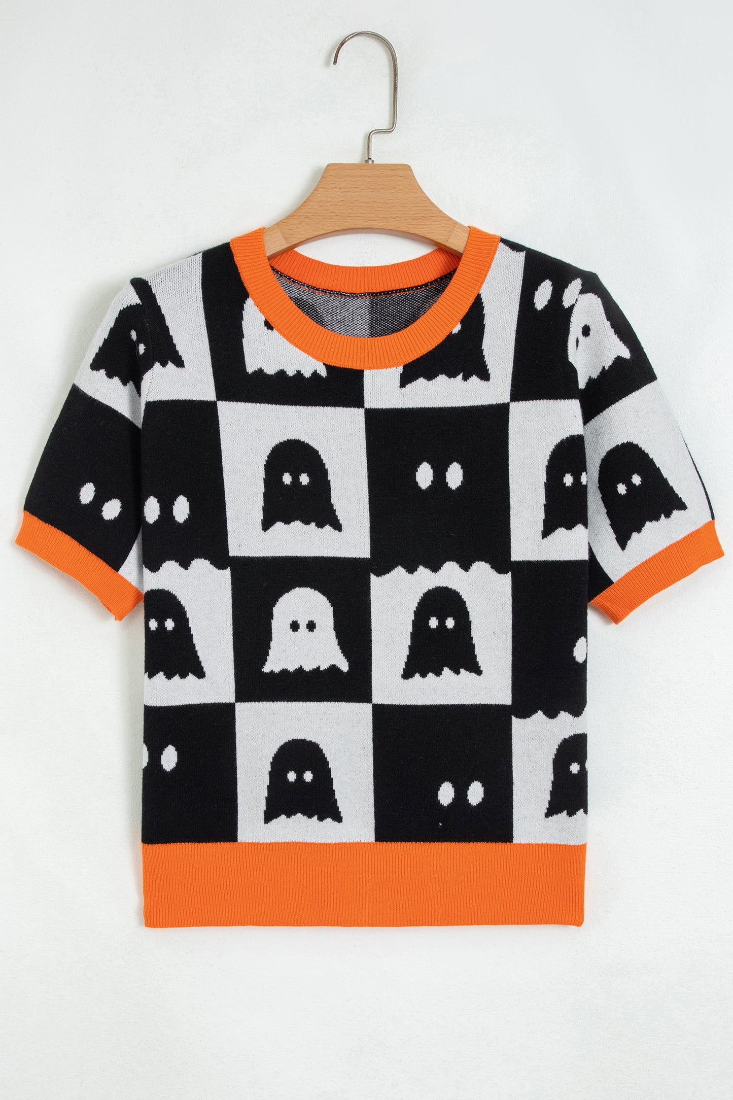 Halloween Ghost Checker Short Sleeve Knit Top