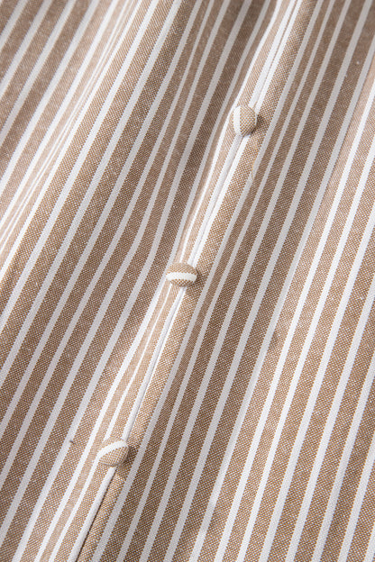 Stripe Flutter Sleeve Buttoned V-Neck Maxi Dress