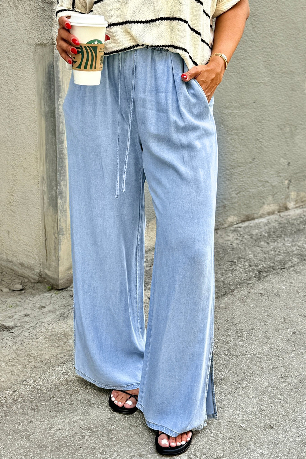 Plus Size Denim Chambray Wide Leg Jeans