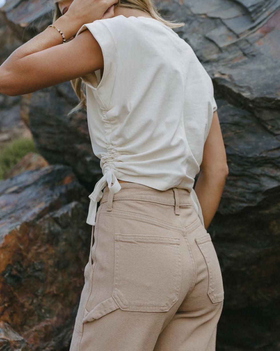 Ruched Drawstring Short Sleeve Top