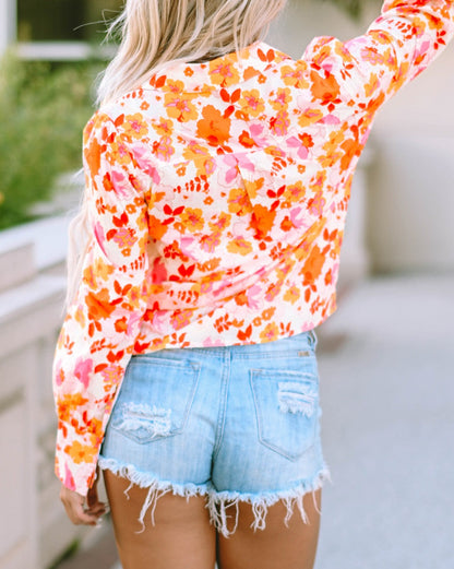 Floral Bishop Sleeve Buttoned Shirt