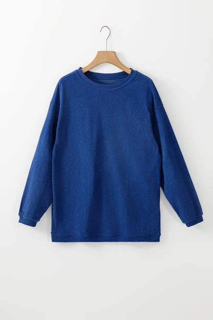 Solid Ribbed Corduroy Long Sleeve Oversized Sweatshirt