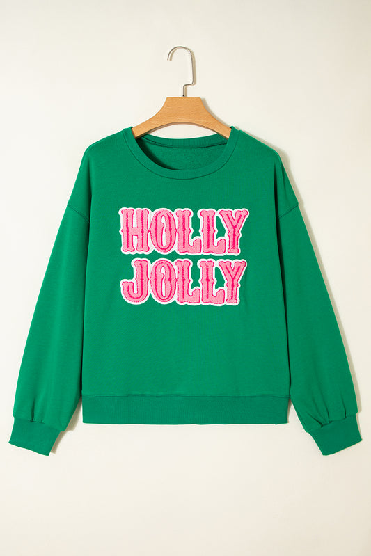 Christmas HOLLY JOLLY Towel Embroidered Holiday Sweatshirt