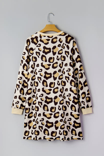 Leopard Long Sleeve T-Shirt Dress w/ Pockets
