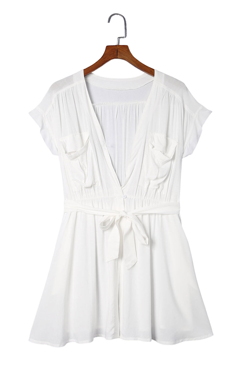 Flap Pockets Belted Beach Cover-Up