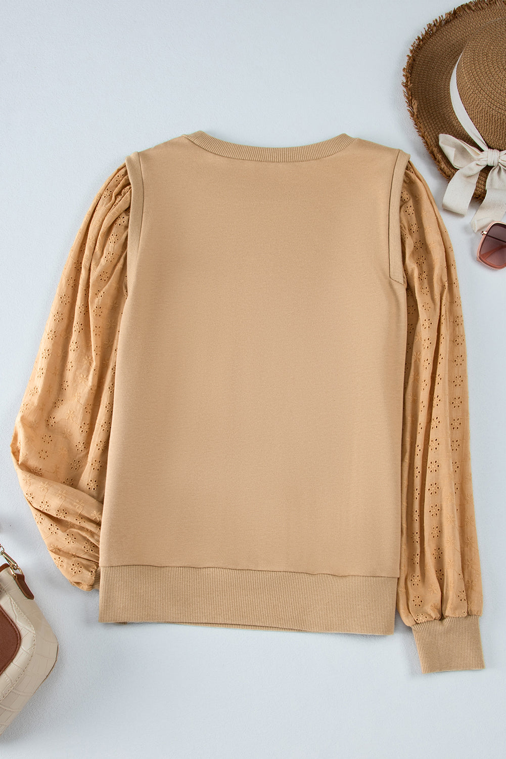 Texture Patchwork Round Neck Sweatshirt