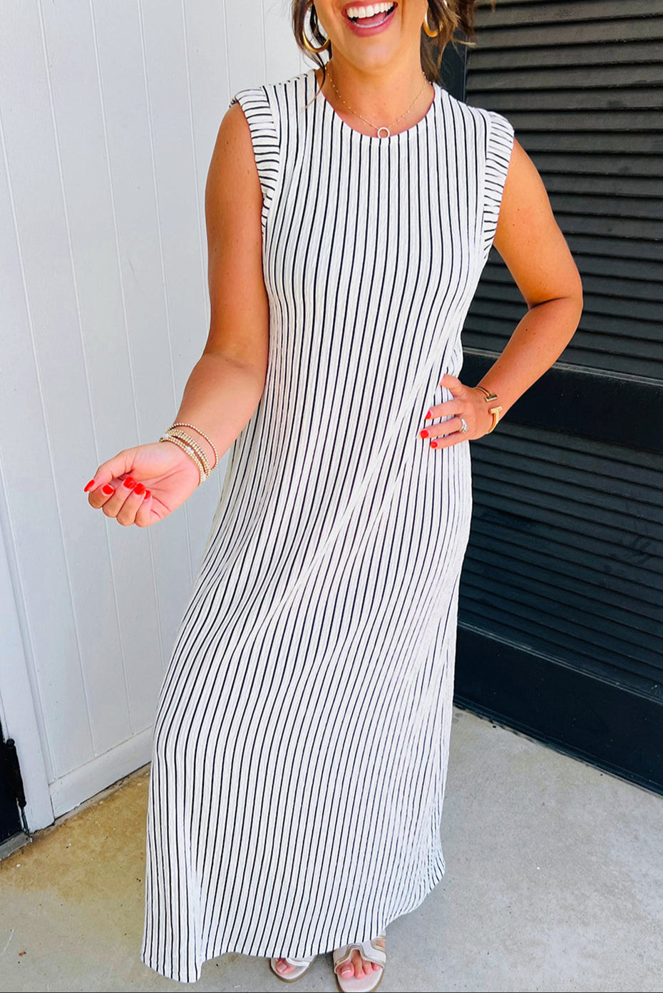 Stripe Sleeveless Maxi Dress