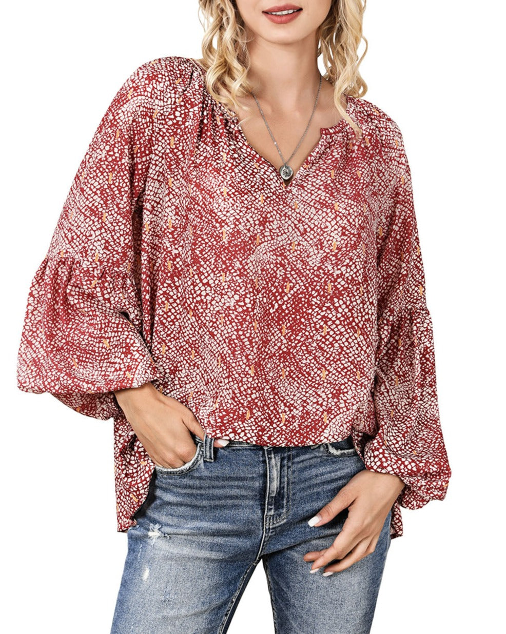 Abstract Lantern Sleeve Blouse