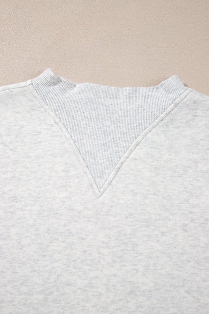 Solid Fleece Lined Mock Neck Ribbed Trim Sweatshirt