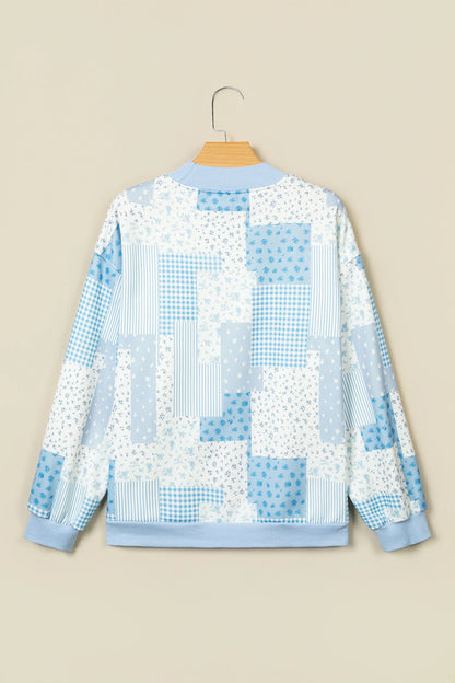 Floral Patchwork Mock Neck Long Sleeve Sweatshirt