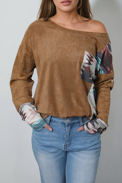 Aztec Suede Patchwork Pocketed Top