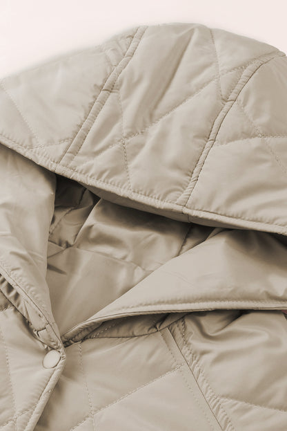 Solid Quilted Snap Button Hooded Puffer Coat