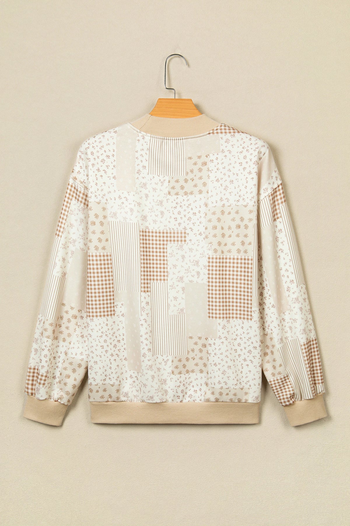 Floral Patchwork Mock Neck Long Sleeve Sweatshirt