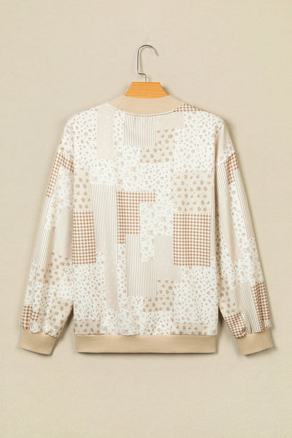 Floral Patchwork Mock Neck Long Sleeve Sweatshirt