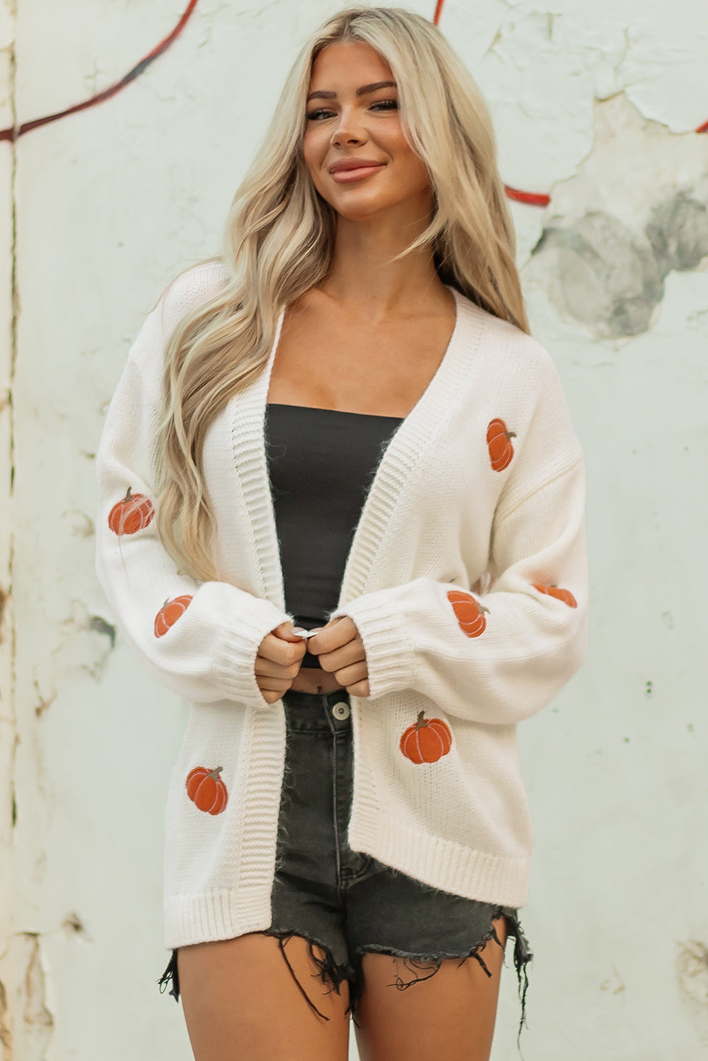 Christmas Tree Pumpkin Open Front Drop Shoulder Cardigan