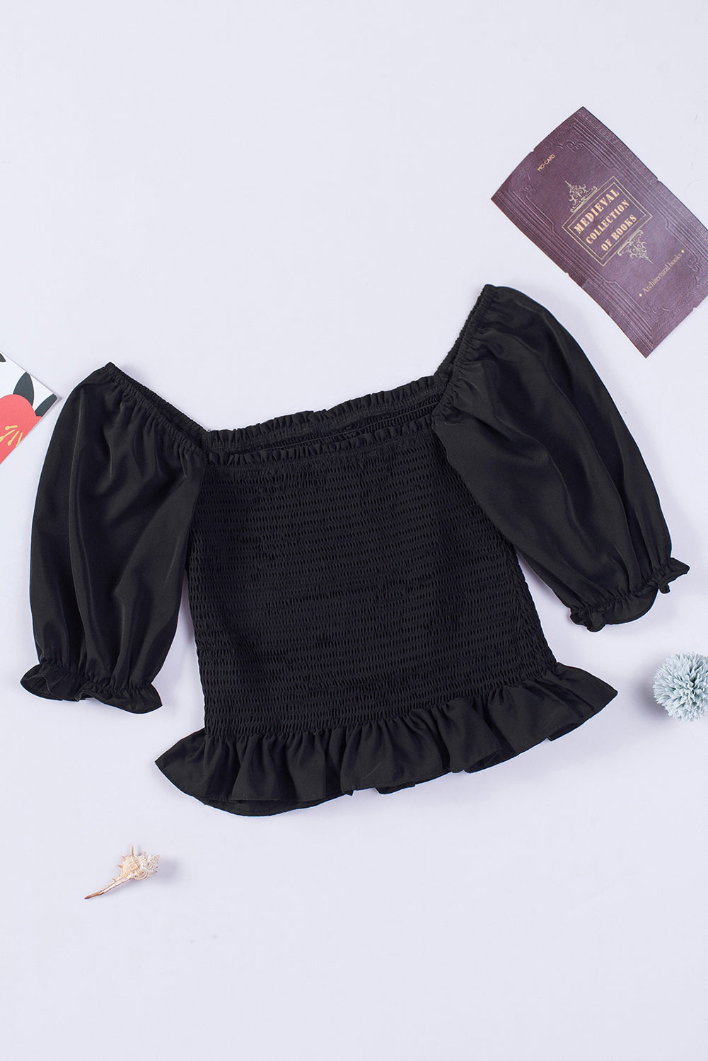 Ruffle Smocked Puff Sleeve Top