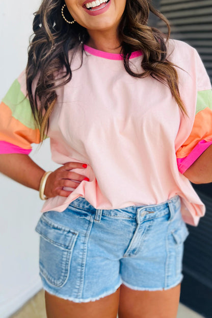 Colorblock 3/4 Sleeve T-Shirt Plus Size