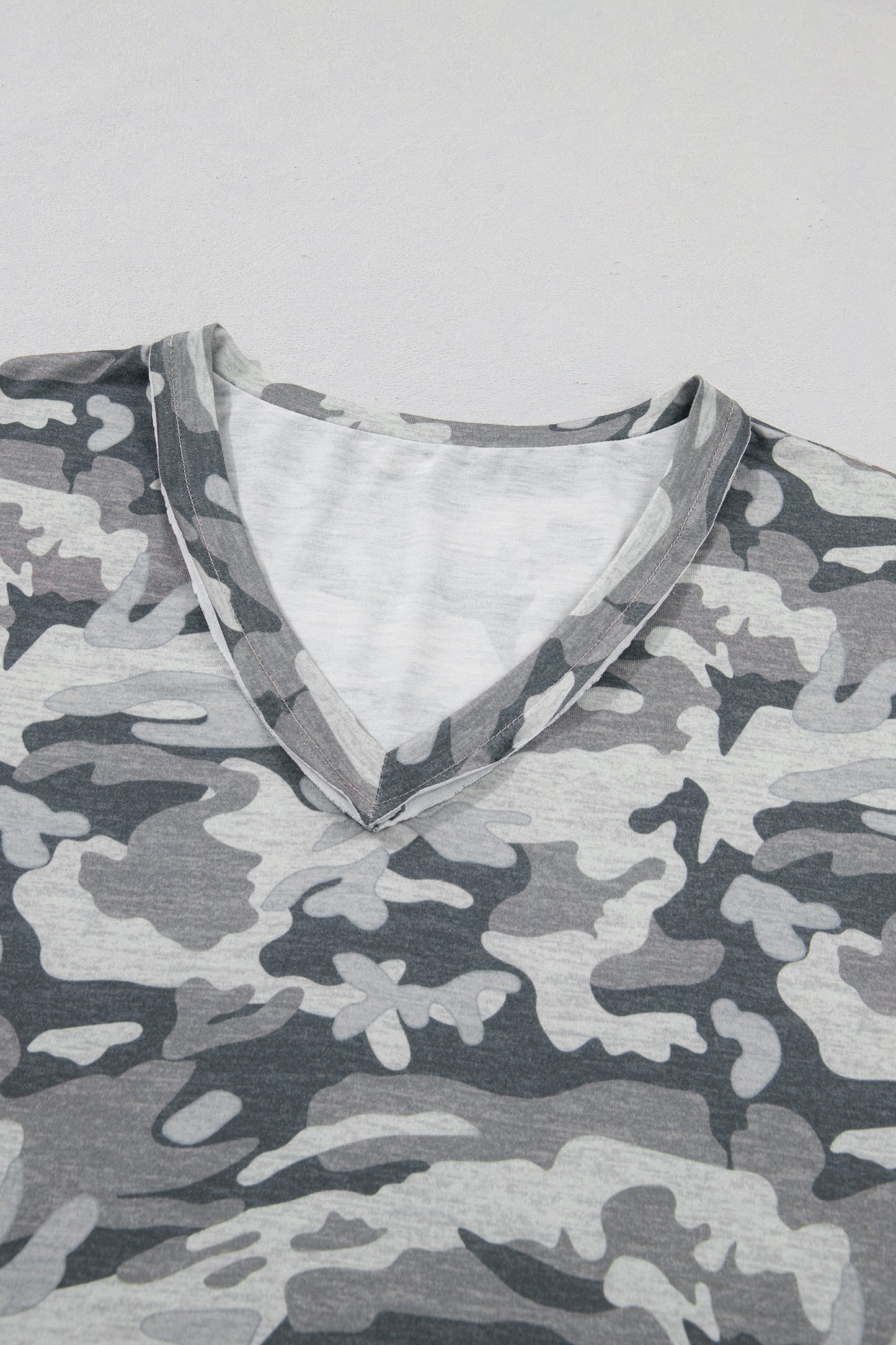 Retro Camo Raw Edge V-Neck Tee
