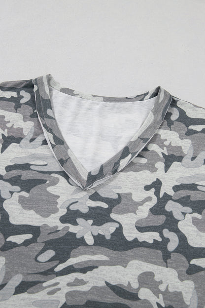 Retro Camo Raw Edge V-Neck Tee