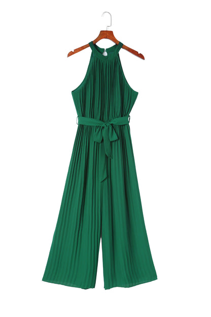 Pleated Halter Wide Leg Jumpsuit