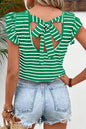 Stripe Butterfly Sleeve V-Neck T-Shirt