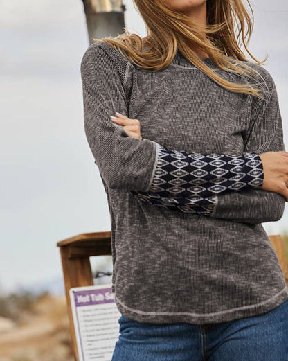 Aztec Ribbed Long Sleeve Top