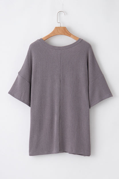 Plus Size Solid Corded Knit V-Neck T-Shirt