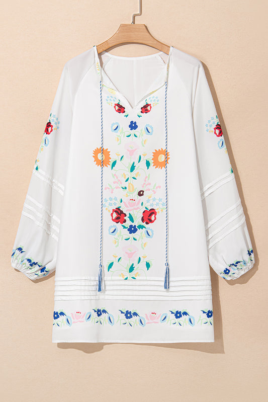 Boho Floral Tassel Tie Puff Sleeve Mini Dress