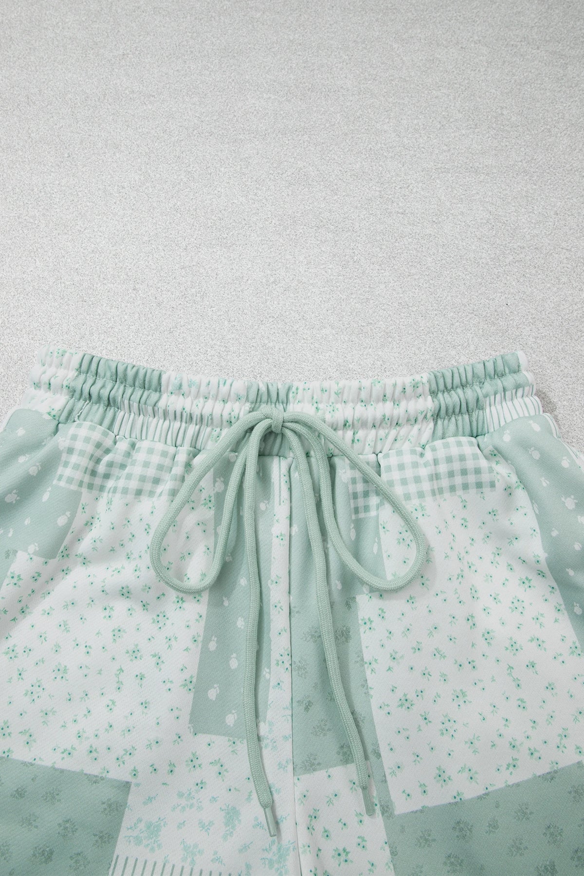 Floral Patchwork Sweatshirt & Drawstring Shorts Set