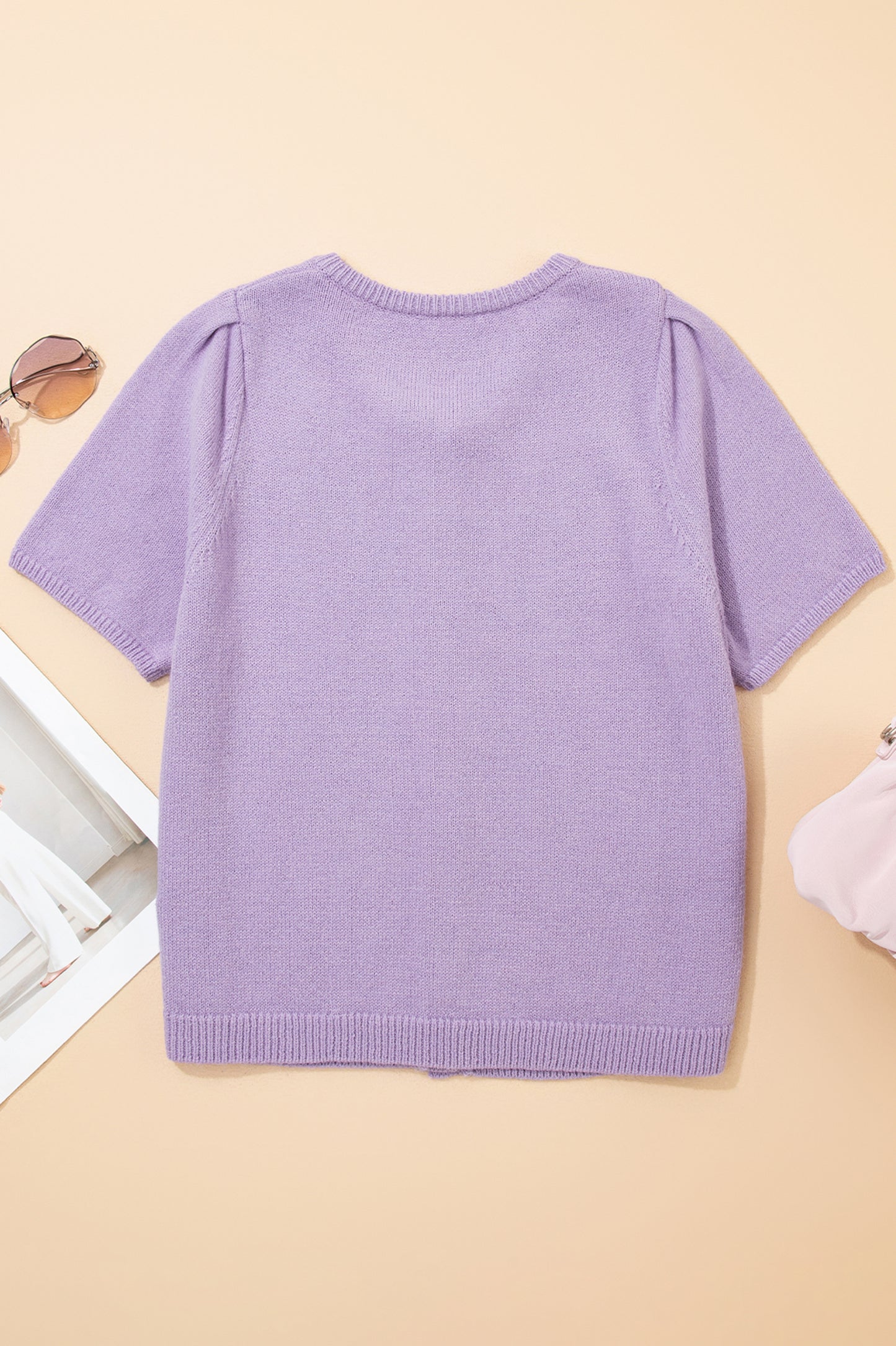 Solid Short Sleeve Cardigan Sweater Tee