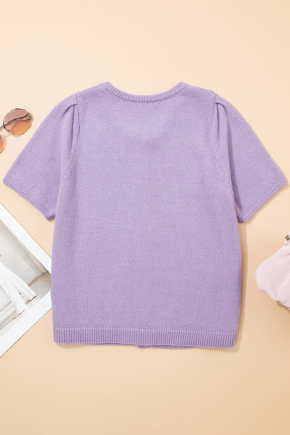 Solid Short Sleeve Cardigan Sweater Tee