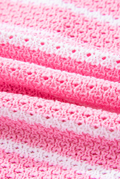 Stripe Buttoned V-Neck Sweater Knit Top