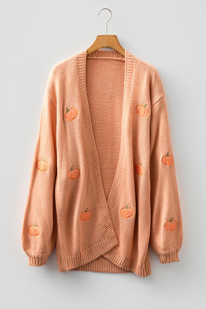 Christmas Tree Pumpkin Open Front Drop Shoulder Cardigan